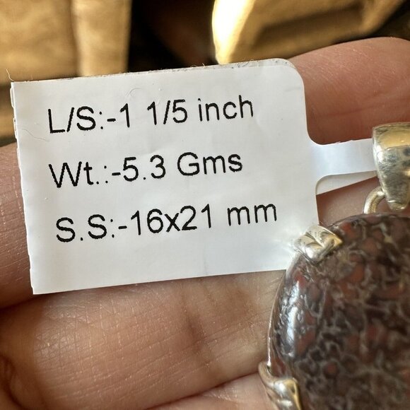 Pendant 1.2" Dinosaur Bone Gem Agatized Oval‎ 925 Sterling Silver 5.3g NWT - Picture 4 of 5
